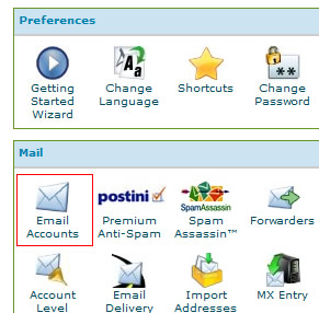 email accounts icon in cpanel