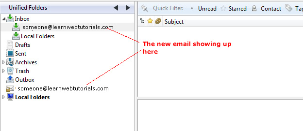 new email showing up in thunderbird