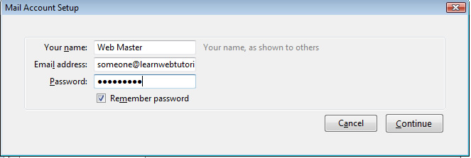 Thunderbird name, email, password prompt