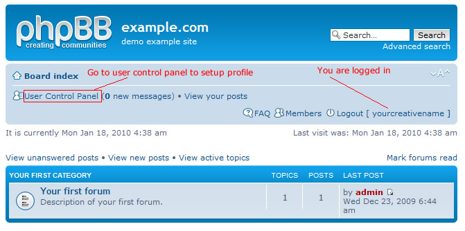 link to web forum user controlpanel
