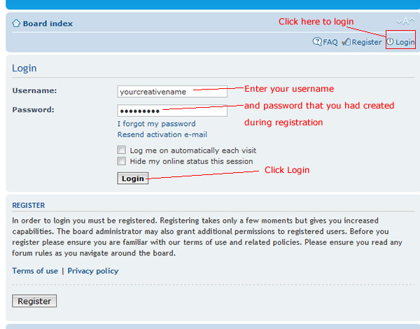 web forum login process