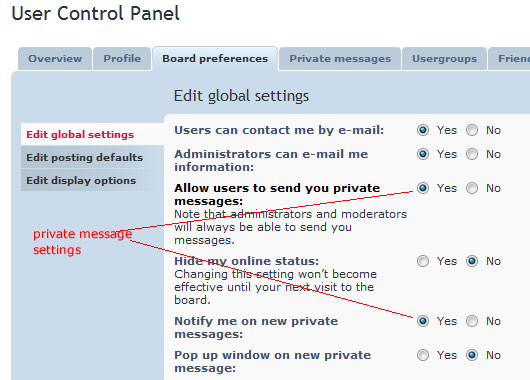 private message settings