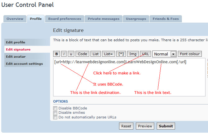 web forum signature