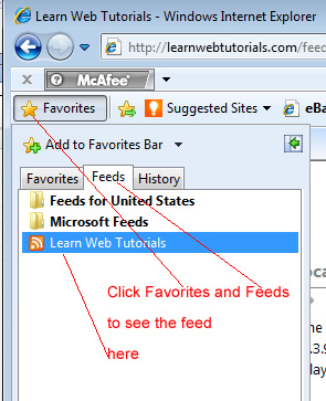 Feed in favorites in Internet Explorer
