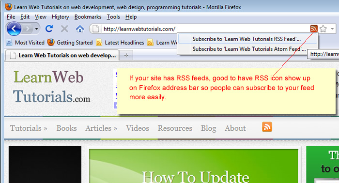 RSS icon in Firefox address bar