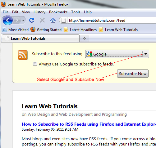 subscribe in Google using Firefox