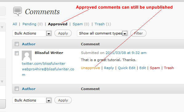 approved comments can still be unpublished