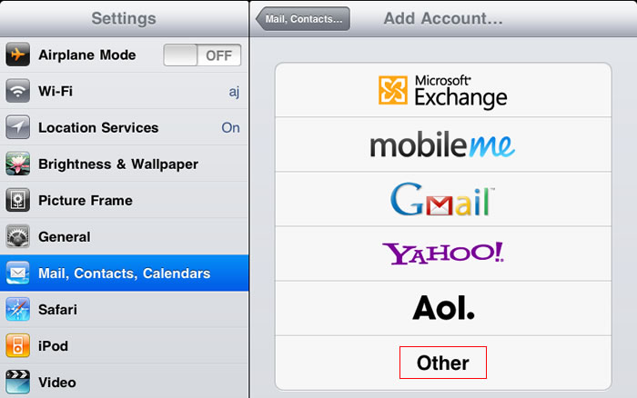 select other email account