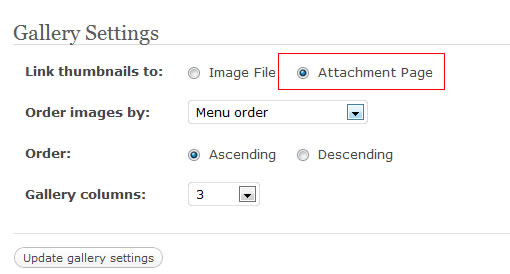 attachment page option
