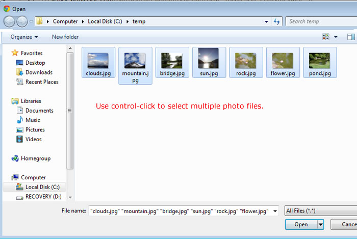 select multiple photo files