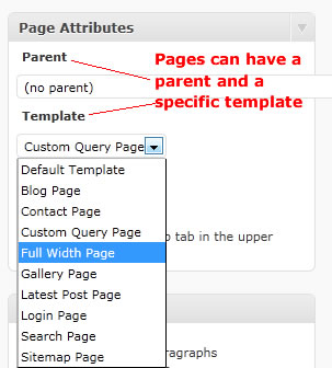pages can have a parent and a specific template