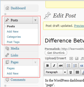 Creating a post or page in WordPress