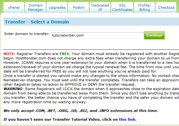 domain name to be transferred