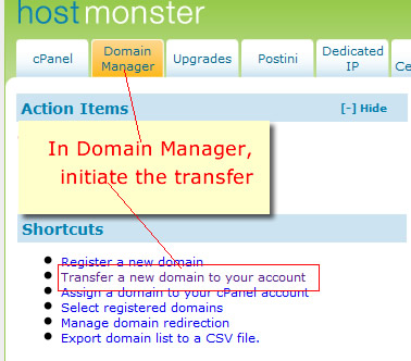 initiate transfer in domain manager