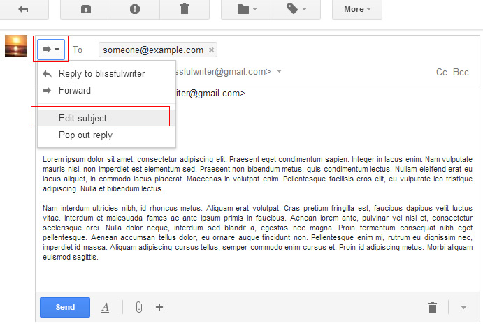 edit subject line in gmail