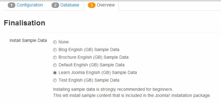 Install sample joomla data