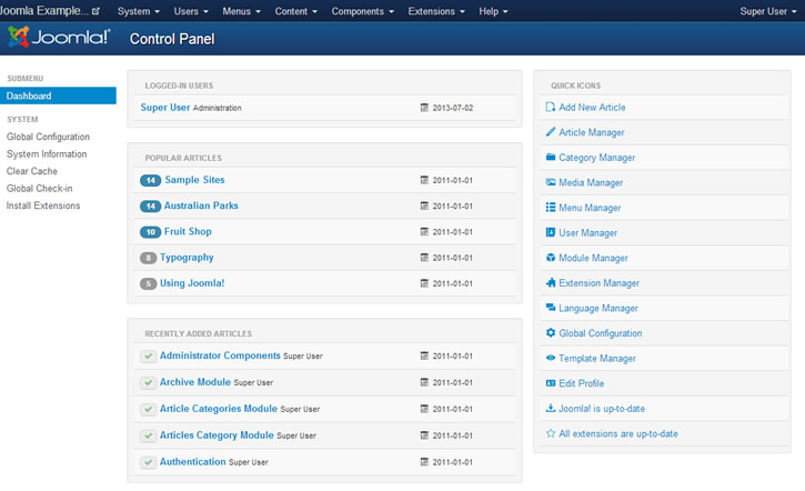 Joomla Admin Control Panel