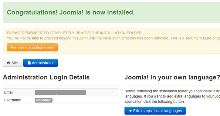 Joomla Installation Complete