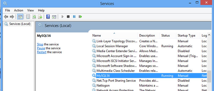 MySQL Windows Service Control Panel
