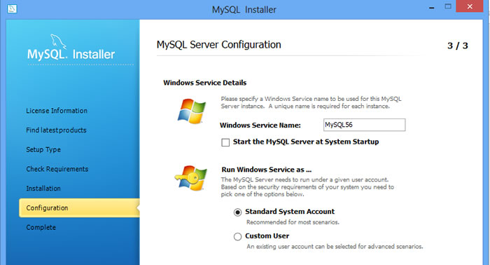 MySQL windows service