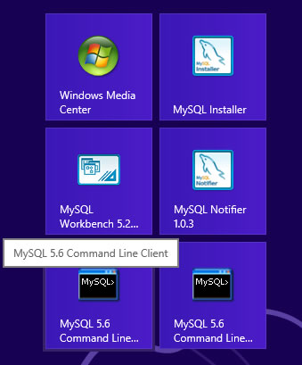 Mysql in Windows8 start page