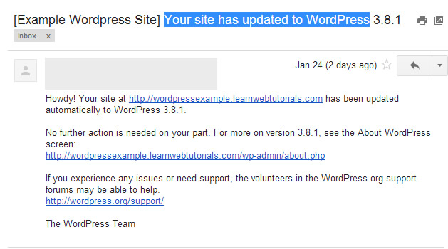 wordpress upgrade email
