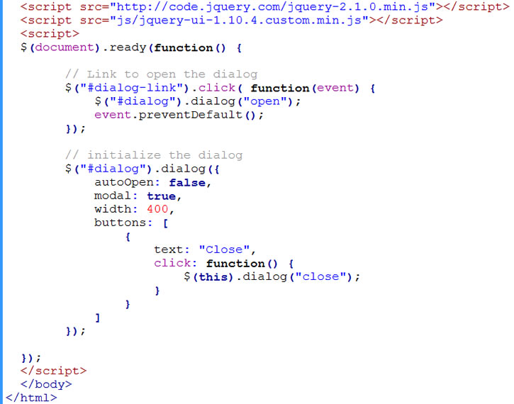 The jQuery code