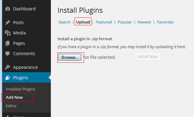 The Install Plugins page