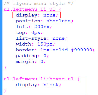 css code for hover menu