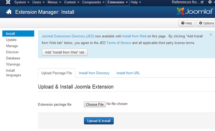 Joomla! install-from-web message