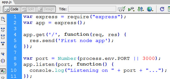 sample app.js code