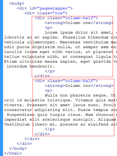 html structure for two columns