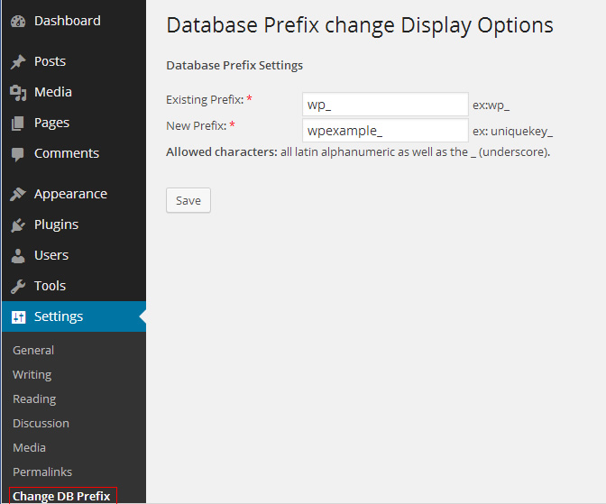 Change database prefix