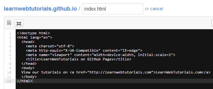 HTML for index page