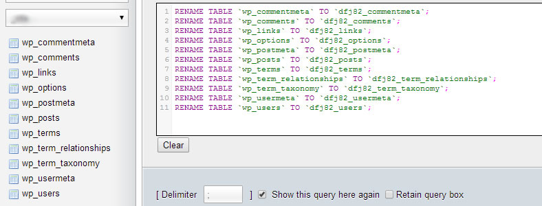 rename database tables