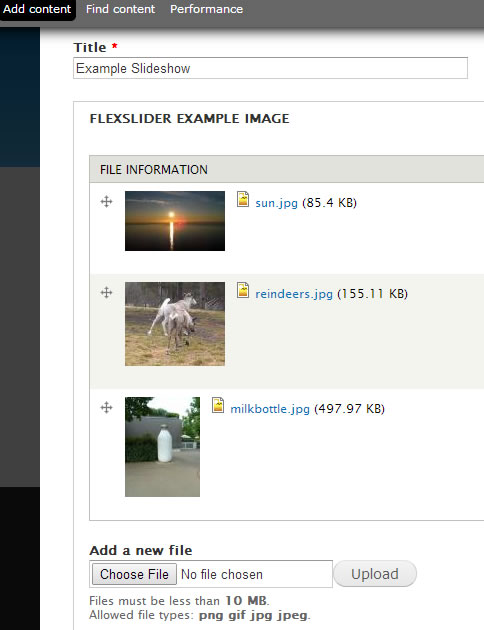 uploaded three FlexSlider images